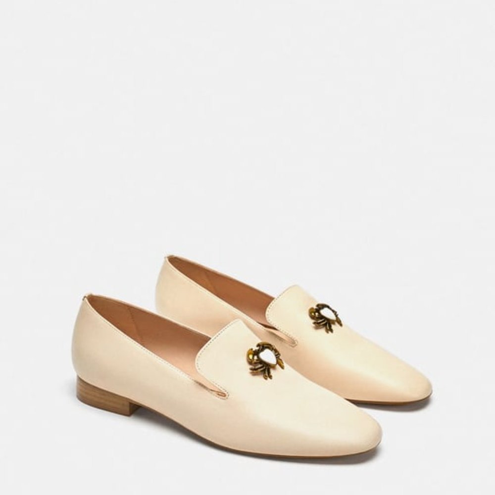 ZARA EMBELLISHED LEATHER FLAT LOAFERS CRAB LOGO BRAND NEW WITH TAGS US 10 EUR 41